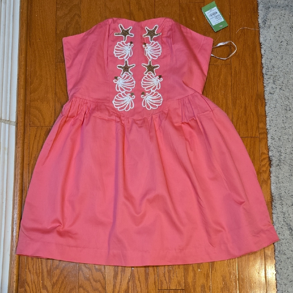 Lilly Pulitzer Coral-Pink Strapless Embroidered Sundress